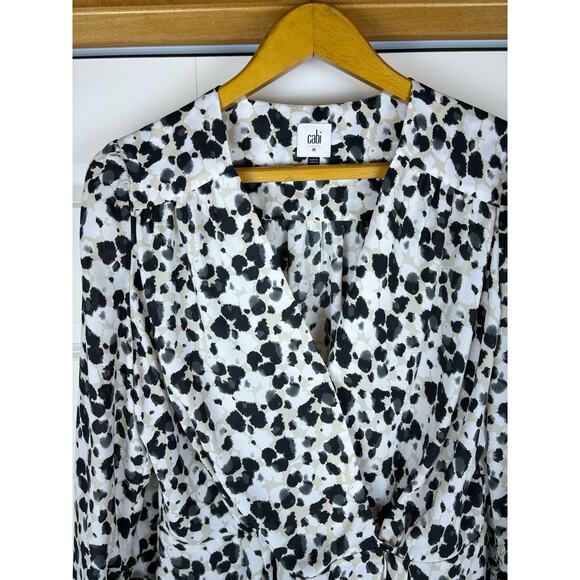 CAbi Blouse Peplum Rosette Leopard Animal Print Ruched Sleeve Wrap Sz M 5898 - Picture 2 of 10